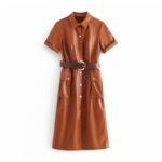 Aachoae-PU-Faux-Leather-Dress-Women-Short-Sleeve-Solid-Casual-Dress-Stylish-Turn-Down-Collar-Pockets-Dresses-With-Belt-Vestidos