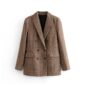 Tangada women stick winter double breasted suit jacket office ladies vintage plaid blazer pockets work wear tops 3H155