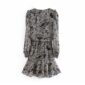 Aachoae Lady V Neck Print Dresses Ruffles Long Sleeve Women Elegant Mini Dress Bandage Chiffon Beach Dress Female Robe Femme