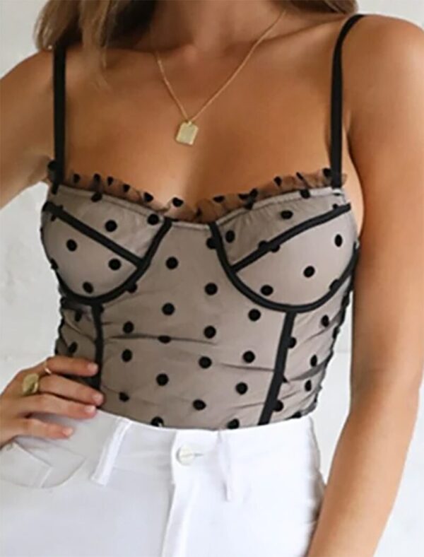 Aachoae Summer Sexy Spaghetti Strap Dot Tank Tops Women High Street Mesh Cropped Camis Backless Party Holiday Short Camisole