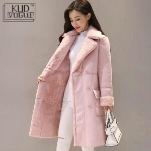 Women Suede Fur Winter Coat 2020 Fashion Thick Faux Sheepskin Long Jacket Overcoat Female Solid Warm Trench Coats Spring Autumn