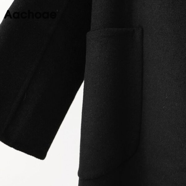 Aachoae 100% Wool Long Coat With Belt Women Elegant Long Sleeve Winter Pockets Overcoat Casual Side Split Outerwear Coats