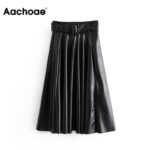 Aachoae-Women-Vintage-Faux-Leather-Skirt-With-Belt-2020-Elegant-Office-Ladies-Black-PU-Midi-Skirt-Pleated-Casual-Ladies-Skirts