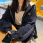 2 colors 2019 korean ins style print Women Hooded Coats Warm Zipper loose Jacket Tops Female winter Coat womens (X1079)