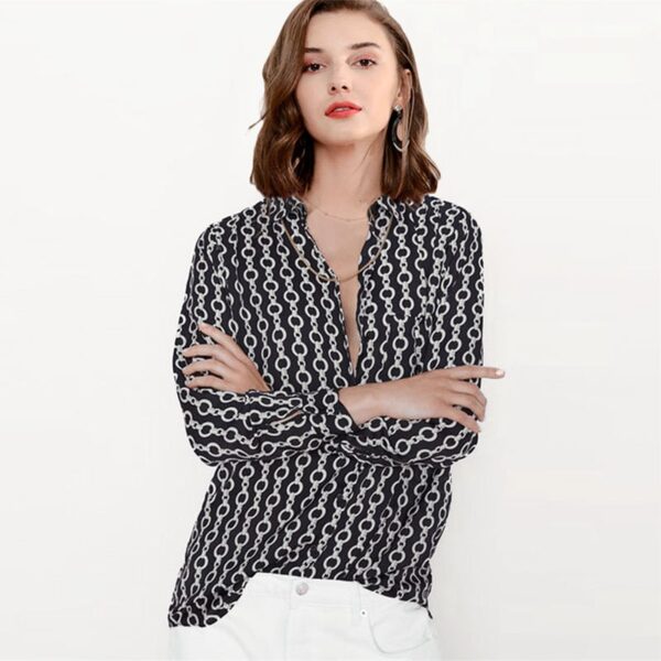 Aachoae Chain Print Blouse Shirt 2020 Women Tops Loose Turn Down Collar Blouse Long Sleeve Casual Shirts Tunic Hunt Femme