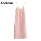 Aachoae Women Fashion Patchwork Spaghetti Strap Maxi Dresses 2020 Summer Sleeveless Long Party Dress A Line Backless Sweet Dress