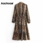 Aachoae Streetwear Snake Print Dress Women Bow Tie Collar Chic Shirt Dress Long Sleeve Pleated Midi Dress Autumn Spring Vestido