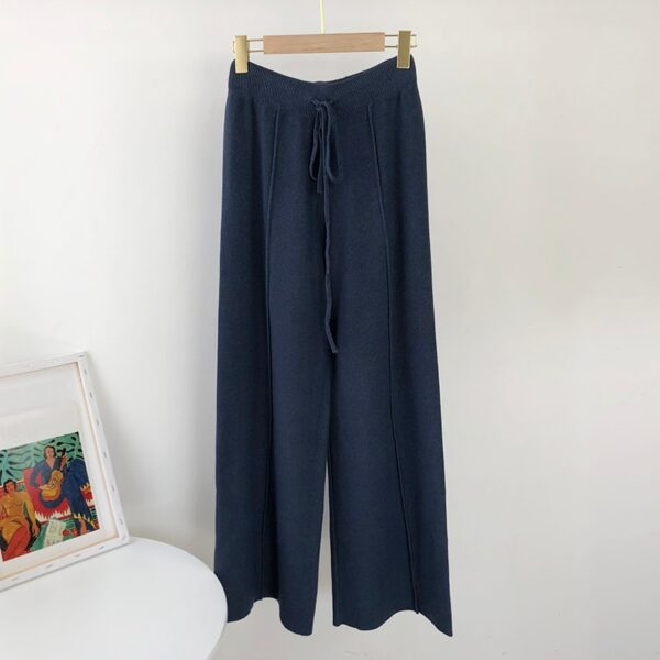 Aachoae Solid Knitted Wide Leg Pants Women Drawsrting Pleated Loose Home Style Pants Lady High Waist Casual Office Trousers