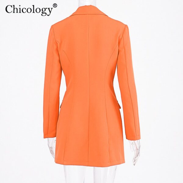 Chicology neon pocket double breasted blazer long sleeve slim elegant coat jacket women 2019 autumn winter lengthen windbreak