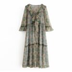 Aachoae-Vintage-Floral-Print-Chiffon-Long-Dress-Women-V-Neck-Ruffle-Party-Dress-Three-Quarter-Sleeve-Ladies-Casual-Midi-Dresses