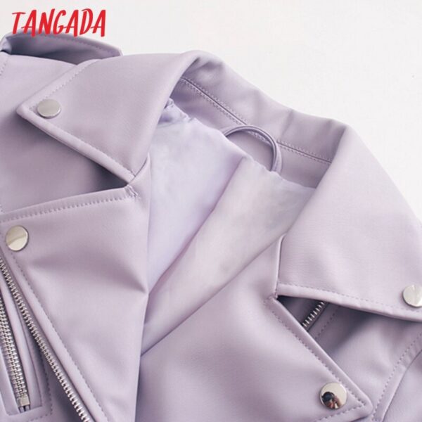 Tangada 2020 Autumn Winter Women Purple Pu Faux Leather Jacket With Belt Zipper Short Biker Jackets Coat Female Outwear Tops JE1
