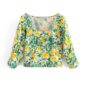 Aachoae 2020 Floral Print Blouse Shirt Women Puff Sleeve Cotton Elegant Blouses Female Square Collar Casual Cropped Shirts
