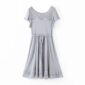 Aachoae Lace Patchwork Midi Dress Women Ruffle Short Sleeve A Line Chic Dresses Summer O Neck Knitted Casual Gray Dress Vestidos