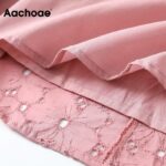 Aachoae-Elegant-Pink-Color-Embroidery-Mini-Dress-Summer-V-Neck-Puff-Short-Sleeve-Casual-Dresses-Lady-Hollow-Out-Retro-Dress