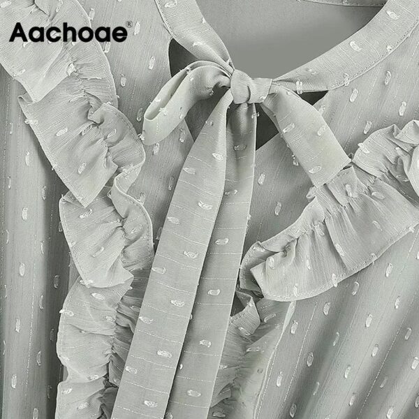 Aachoae Women Dot Embroidery Ruffles Dresses Summer Butterfly Sleeve Party Mini Dress 2020 Bow Tie Collar Elegant Casual Dress