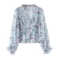 Aachoae Women Chic V Neck Chiffon Blouses 2020 Floral Print Ruffles Blouse Shirt Female Long Sleeve Casual Tunic Tops Blusas
