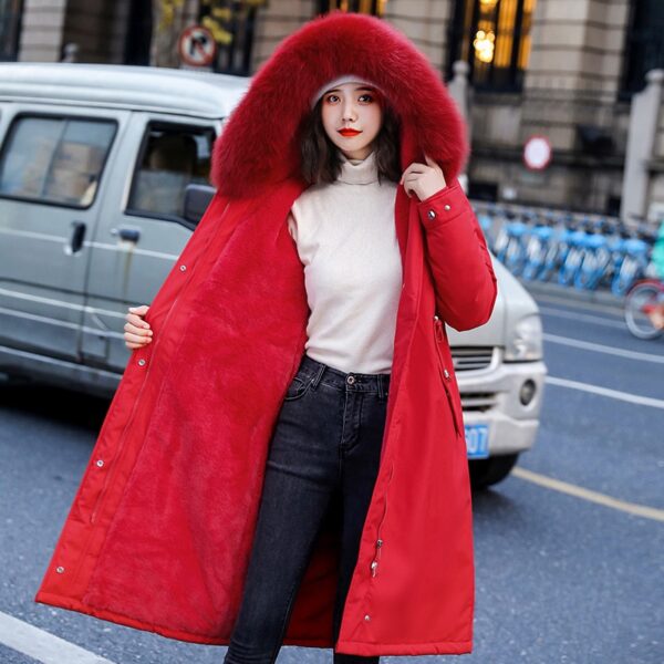 Fashion Long Cotton Liner Hooded Parka Women Slim With Fur Collar Warm Winter Jacket Coat 2020 New