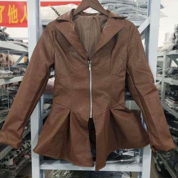DEAT 2020 new turn-down collar full sleeves high waist zippers short PU Leather jacket autumn and winter coat WJ74616