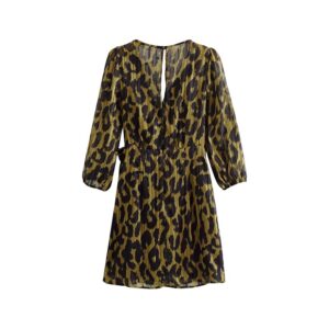 Aachoae Women Leopard Print Short Dress V-neck Spring Summer Chiffon Mini Dress Chic Hollow Out Sundress Ladies Sashes Dresses