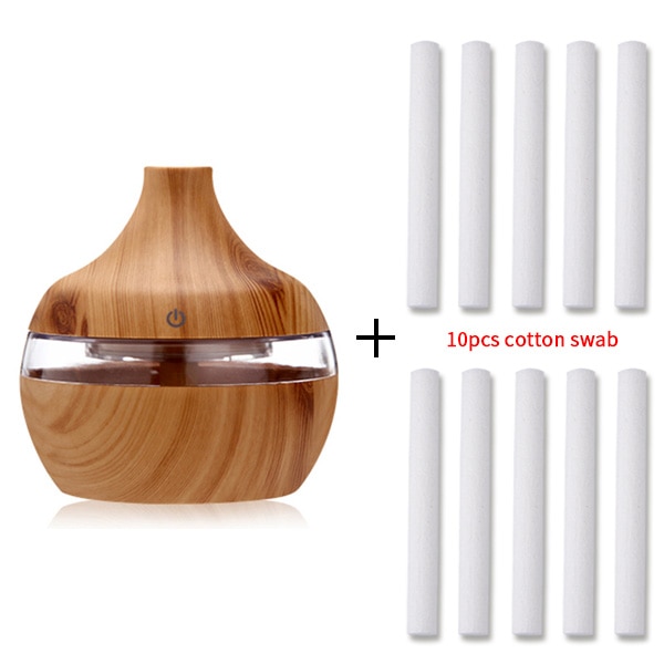saengQ Electric Humidifier Essential Aroma Oil Diffuser Ultrasonic Wood Grain Air Humidifier USB Mini Mist Maker LED Light For