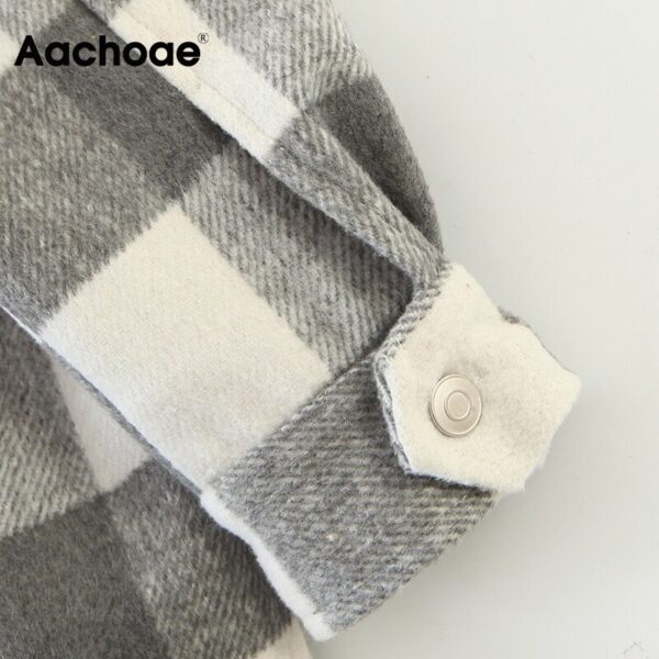 Aachoae Women Vintage Tweed Plaid Shirt Jacket Long Sleeve Single Breasted Coat With Pockets Turn Down Collar Ladies Jackets