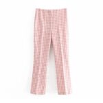 Aachoae-Women-Plaid-Pants-Elastic-Waist-Sheath-Pencil-Pants-Lady-Zipper-Fly-Pink-Color-Fashion-Long-Trousers-Pantalon-Femme