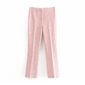 Aachoae Women Plaid Pants Elastic Waist Sheath Pencil Pants Lady Zipper Fly Pink Color Fashion Long Trousers Pantalon Femme