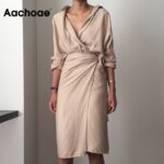 Aachoae-Chic-V-Neck-Wrap-Dress-Women-Solid-Long-Sleeve-Elegant-Office-Ladies-Dresses-2020-Vintage-Midi-Dress-Vestidos-Mujer