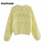 Aachoae-Yellow-Color-Fashion-Cardigan-Sweater-Women-V-Neck-Elegant-Jumper-Tops-Lady-Batwing-Long-Sleeve-Pure-Sweater-Female