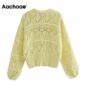 Aachoae Yellow Color Fashion Cardigan Sweater Women V Neck Elegant Jumper Tops Lady Batwing Long Sleeve Pure Sweater Female