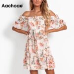 Aachoae-Sexy-Off-Shoulder-Chiffon-Mini-Dress-Women-Lace-Ruffles-Floral-Print-Boho-Beach-Dress-Short-Sleeve-Bow-Tie-Party-Dresses