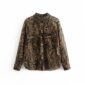 Aachoae Leopard Print Lace Blouse See Through Top Women Shirt Long Sleeve Turn Down Neck Blouse Casual Loose Pockets Mesh Shirts