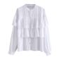 Aachoae Women Dot Print White Cotton Blouse Elegant Office Wear Long Sleeve Ruffle Top Shirt Stand Collar Casual Blouses 2020