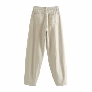 Aachoae Women Loose Mom Jeans Long Khaki Pants Streetwear Washed Pockets Cowboy Pants Casual Ladies Denim Pants Trousers Bottoms