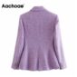 Aachoae 2020 Fashion Double Breasted Purple Tweed Blazer Women Office Wear Chic Jacket Coat Elegant Long Sleeve Outerwear Tops