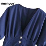 Aachoae-Summer-Navy-Color-Deep-V-Neck-Playsuit-Women-Batwing-Short-Sleeve-Elegant-Playsuit-Pleated-Bow-Cotton-Linen-Romper-Lady