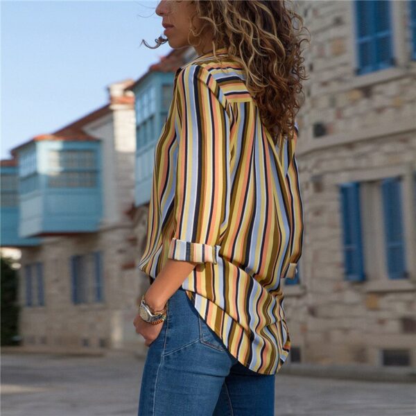 Aachoae Striped Blouse Women Long Sleeve Turn Down Collar Office Shirt Summer Blouse Casual Tops Blusas Mujer Camisas Plus Size