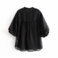 Aachoae Solid Black Women Shirt Chic Beading Button Three Quarter Sleeve Ladies Blouse Sexy See Through Shirt Transparent Blouse