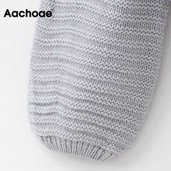 Aachoae 2020 Fashion Lantern Long Sleeve Gray Sweater Women Solid Stripe Knitted Sweaters Loose Stylish Lady Pullover Sweater