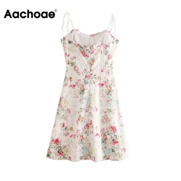 Aachoae Chic Lace Embroidery Spaghetti Strap Midi Dress Women Boho Floral Print Sleeveless Party Dress Backless Summer Sundress