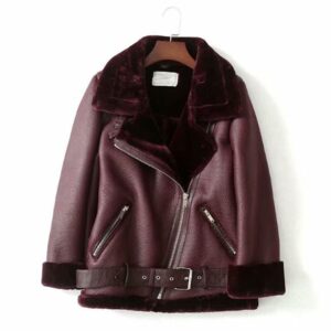 Winter Women's Thick Lapels Long-sleeved Fur One Warm Jacket Fashion Casual Temperament Belt with Solid Color Cotton Coat Female