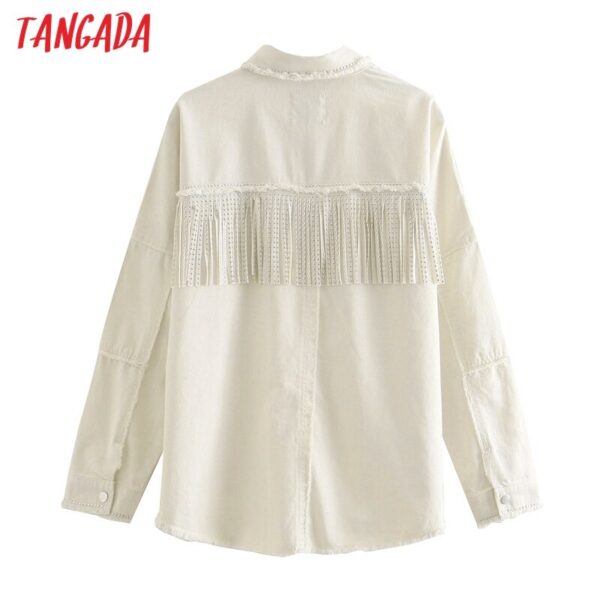 Tangada Women Beige Cotton Tassel Coats Jacket Loose Long sleeves 2020 Autumn Winter Ladies Elegant coat CE494