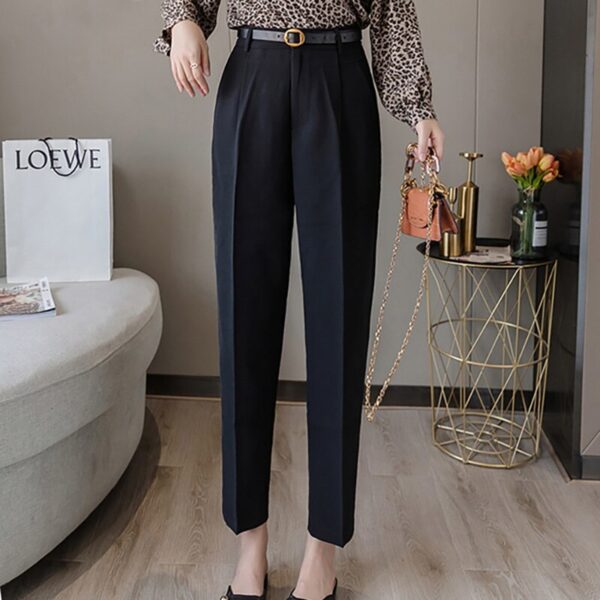 Aachoae Office Suit Pants Women High Waist Chic Pleated Trousers Female Solid Color Casual Long Pants With Belt Pantalones Mujer