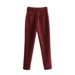 Aachoae-Women-Solid-Pencil-Pants-With-Belt-Pleated-Pockets-Casual-Trousers-Split-Wine-Red-Long-Length-Bottoms-Female-Ropa-Mujer