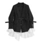 TWOTWINSTYLE 2020 New Autumn Winter Lapel Long Sleeve Black Striped Hem Ruffles Stitch Loose Jacket Women Coat Fashion Tide