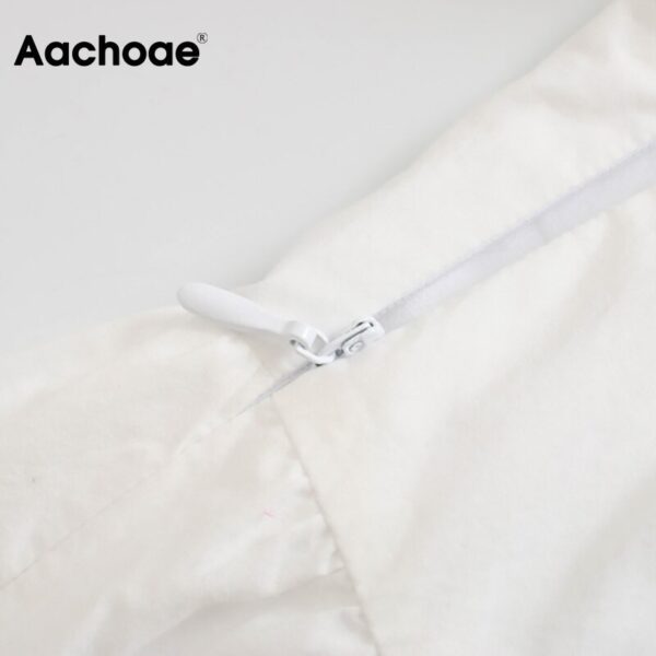 Aachoae Women A Line White Cotton Midi Dress Bow Tie Hollow Out Sweet Summer Dresses Square Collar Short Sleeve Casual Sundress
