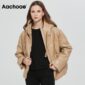 Aachoae Women Thick Warm PU Faux Leather Padded Coat 2020 Winter Zipper Hooded Jacket Parka Long Sleeve Pockets Outerwear Tops