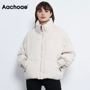 Aachoae 2020 Solid Color Fashion Winter Parka Women Long Sleeve Zipper Thick Warm Parkas Coat Casual Down Jacket With Pockets