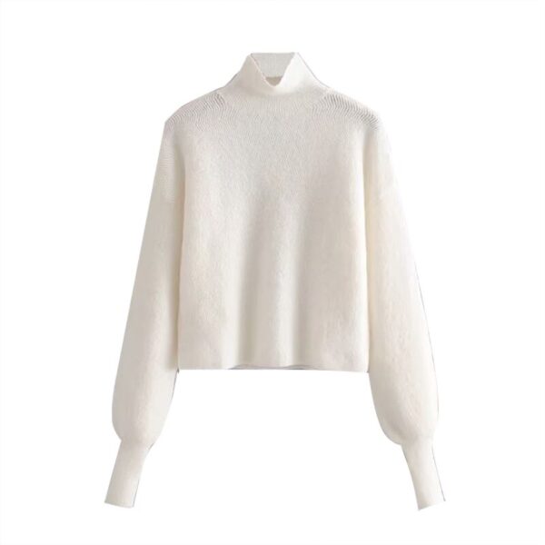 Aachoae Casual Turtleneck Knitted Crop Sweater Winter Warm Women Pullover Soft Lantern Sleeve Jumper Loose Female Oversize Tops