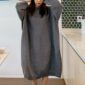 Aachoae Solid Oversize Knitted Dress Women Casual Batwing Long Sleeve Loose Long Dress Home Style O Neck Black And Gray Dress
